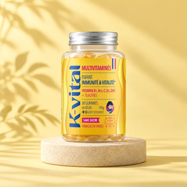 Pot de gummies Multivitaminés enfant K-Vital, mur jaune